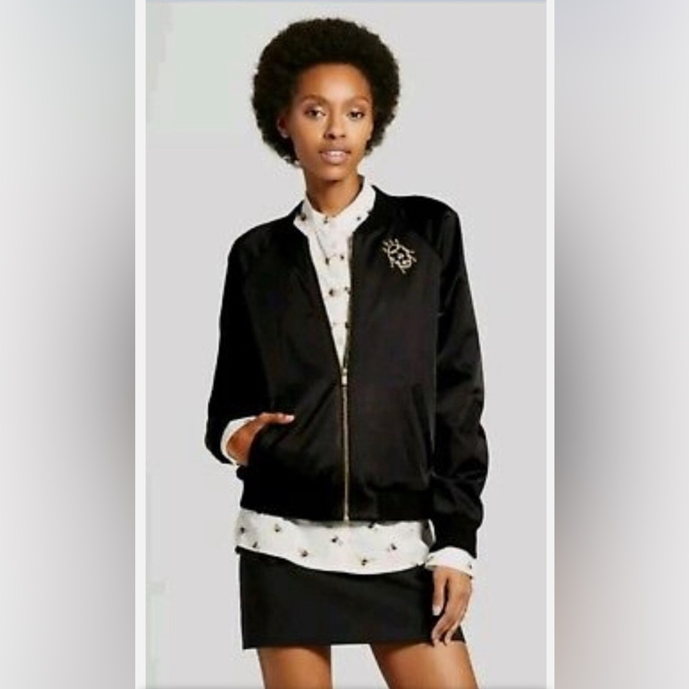Victoria Beckham  Black Bomber Jacket with Gold Accents